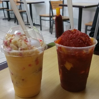 Mary's Bionicos & Raspados - Glorias special on the left & chamomango on the right - Juice Bars & Smoothies Near Me - South Gate, California