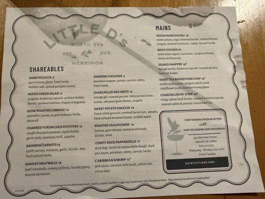 Menu photo 2 Little D’s Asheville, NC
