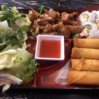 Sushi Plus - chicken Bento box with double salad no rice. I had the vegetarian eggrolls instead of the tempura. - Japanese Near Me - Fountain Valley, California Sushi Plus - chicken Bento box with double salad no rice. I had the vegetarian eggrolls instead of the tempura. - Japanese Near Me - Fountain Valley, California