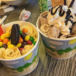 two bowls of ice cream and candy two bowls of ice cream and candy