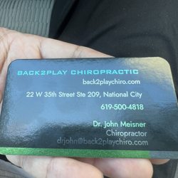 Back2Play-Coronado Chiropractor - Business card