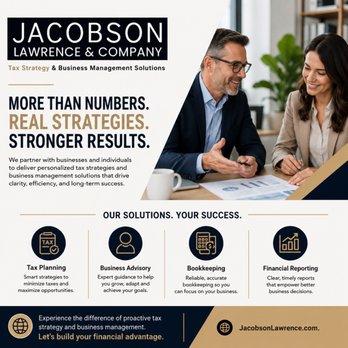 Jacobson Lawrence & Company - We help businesses and individuals move beyond simply staying compliant. We provide proactive strategies & practical financial guidance - Tax Services Near Me - La Verne, California Jacobson Lawrence & Company - We help businesses and individuals move beyond simply staying compliant. We provide proactive strategies & practical financial guidance - Tax Services Near Me - La Verne, California