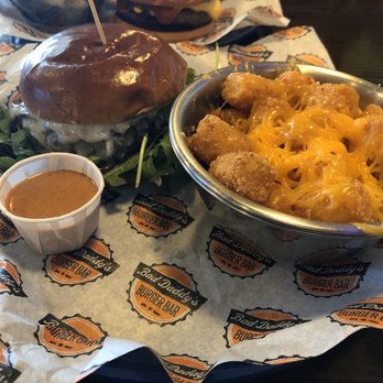 Bad Daddys Burger Bar - Mushroom Swiss and shredded cheddar tots - Burgers Near Me - Norman, Oklahoma Bad Daddys Burger Bar - Mushroom Swiss and shredded cheddar tots - Burgers Near Me - Norman, Oklahoma