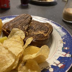 Homespun Coffee & Crafts - Toasted cheese and chicken salad on a croissant