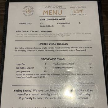 Stonewise - Current menu 1/31/2026 - Meaderies Near Me - Pahrump, Nevada