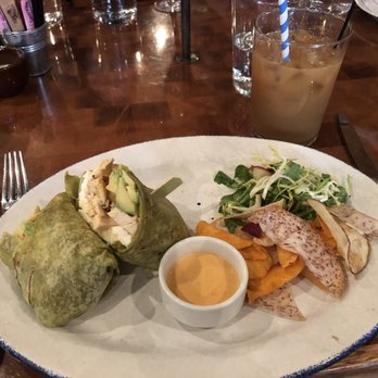 Catch NYC - Egg White & Pulled Chicken Burrito ($22); Iced coffee ($9) - Asian Fusion Near Me - New York, New York