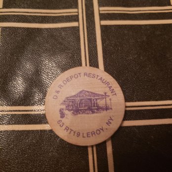 D & R Depot Restaurant - Wooden nickel because the train came through while we were there - American Near Me - Le Roy, New York D & R Depot Restaurant - Wooden nickel because the train came through while we were there - American Near Me - Le Roy, New York