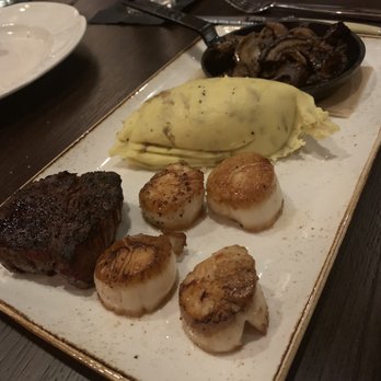 J Gilbert's - 4oz filet combo with scallops. Sides: mashed potatoes and truffle mushrooms - Bars Near Me - Omaha, Nebraska J Gilbert's - 4oz filet combo with scallops. Sides: mashed potatoes and truffle mushrooms - Bars Near Me - Omaha, Nebraska
