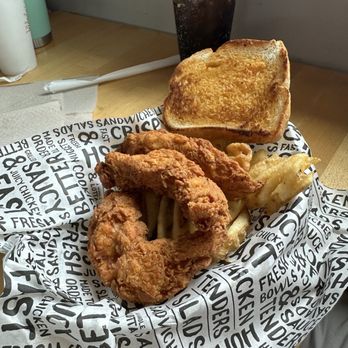 PDQ Chicken - This was my wife's 3 piece tender dinner with fries and bread. Very tasty! - Sandwiches Near Me - Jacksonville, Florida