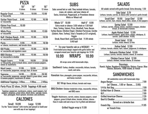 Menu photo 4 Cj's Pizza & Subs Westfield, NY