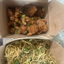 Mandarin glazed chicken and Garlic Noodles