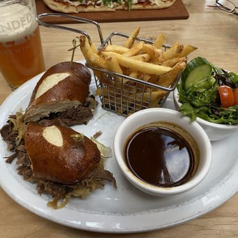Elk & Oarsman - Elk Dip with "elk au jus" fries and salad - Canadian (New) Near Me - Banff, Alberta Elk & Oarsman - Elk Dip with "elk au jus" fries and salad - Canadian (New) Near Me - Banff, Alberta