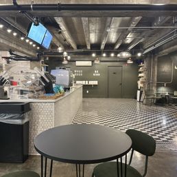 tables and chairs in a coffee shop