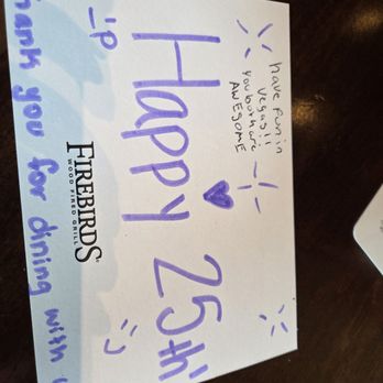 Firebirds Wood Fired Grill - Anniversary card from the staff - Seafood Near Me - Columbus, Ohio Firebirds Wood Fired Grill - Anniversary card from the staff - Seafood Near Me - Columbus, Ohio