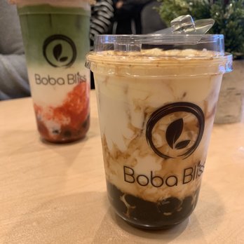 Boba Bliss - Creme brûlée milk tea and strawberry matcha - Bubble Tea Near Me - Dublin, California