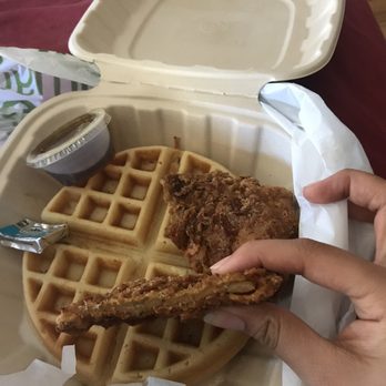 MKT Bar - Chicken and Waffles. Thickness of chicken was totally different from Pic on website. Too cruncy/Dry bcz its so thin. - New American Near Me - Houston, Texas MKT Bar - Chicken and Waffles. Thickness of chicken was totally different from Pic on website. Too cruncy/Dry bcz its so thin. - New American Near Me - Houston, Texas