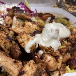 Gyro Sababa - 9. Shawarma Platter Delicious, tender chicken, perfectly seasoned rice, creamy hummus, and tangy Greek salad!