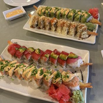Benja's Thai Garden - Bangkok Roll, PJ Roll, Mr Burk roll and a green baby roll which is pretty much a PJ roll with no tuna on it - Thai Near Me - St. George, Utah Benja's Thai Garden - Bangkok Roll, PJ Roll, Mr Burk roll and a green baby roll which is pretty much a PJ roll with no tuna on it - Thai Near Me - St. George, Utah