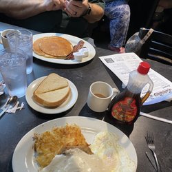 The Landing Zone - Country fried steak and eggs and pancakes with GREAT bacon