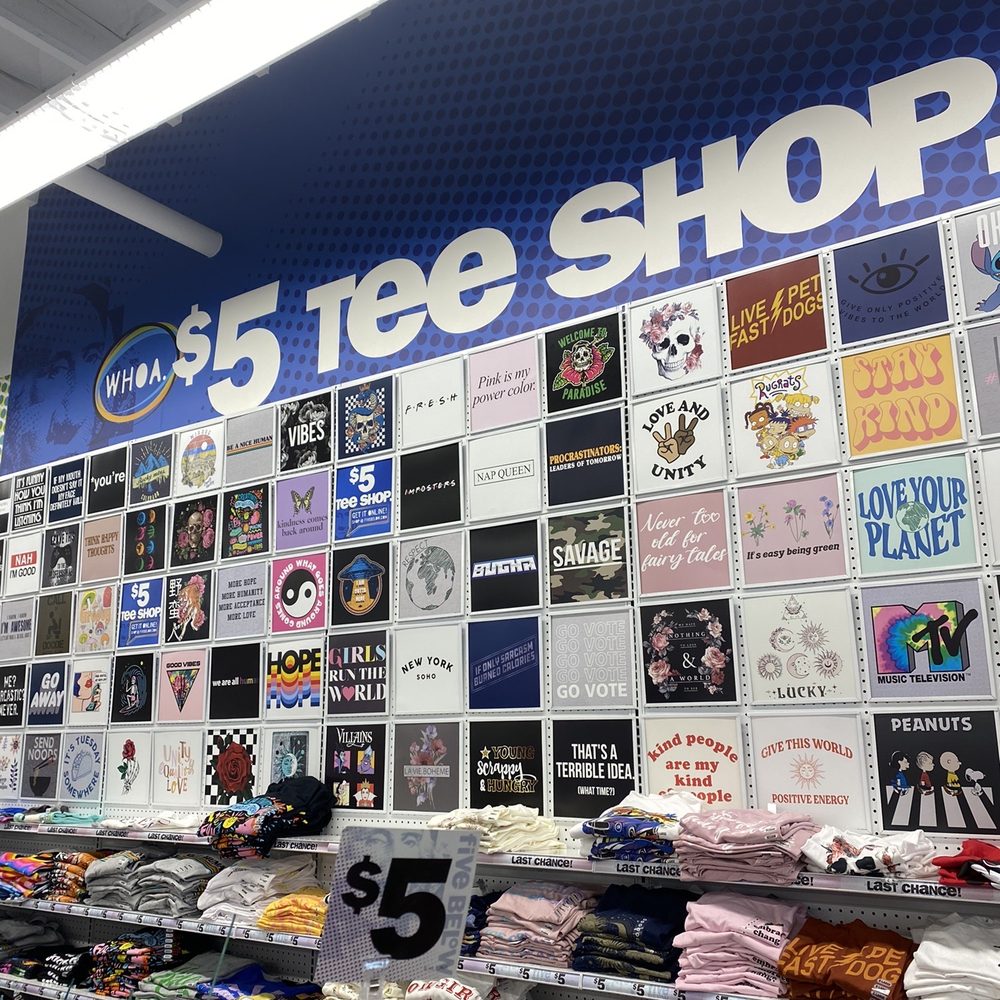 Five Below - Tee shirt wall - Discount Store Near Me - Fresno, California
