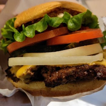 Shake Shack - This is not a camera trick. For a number of us, the burger will easily fit in the palm of your hand. Reminded me of the square patty joint. - Burgers Near Me - San Diego, California Shake Shack - This is not a camera trick. For a number of us, the burger will easily fit in the palm of your hand. Reminded me of the square patty joint. - Burgers Near Me - San Diego, California