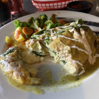 Maga's Cafe - Stuffed Chile Poblano with sautéed vegetables - Breakfast & Brunch Near Me - Houston, Texas Maga's Cafe - Stuffed Chile Poblano with sautéed vegetables - Breakfast & Brunch Near Me - Houston, Texas