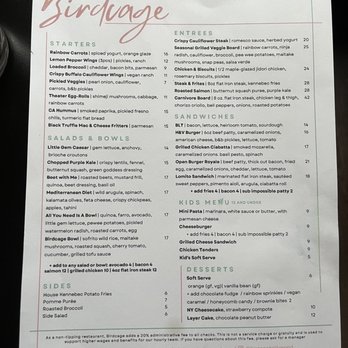 Birdcage Hollywood - The menu. - Desserts Near Me - Hollywood, California