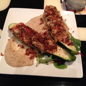 The Rex - Zucchini boat with chicken, bacon, tomatoes and Pablo floating on a bed of white bean purée - Bars Near Me - Leonardtown, Maryland The Rex - Zucchini boat with chicken, bacon, tomatoes and Pablo floating on a bed of white bean purée - Bars Near Me - Leonardtown, Maryland