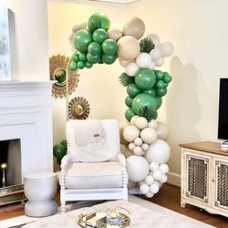 The Sonny Balloon - Neutral safari baby shower balloon arch garland with green and creams.