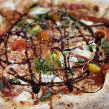 Aventine Rome - Capri pizza: heirloom cherry tomatoes, mozzarella, basil, and balsamic glaze. - New American Near Me - Rome, Georgia Aventine Rome - Capri pizza: heirloom cherry tomatoes, mozzarella, basil, and balsamic glaze. - New American Near Me - Rome, Georgia