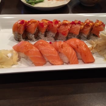 Sushi Bros - Special Roll variation of the Philly roll (top) and two orders of Salmon nigiri (bottom) - Sushi Bars Near Me - Phoenix, Arizona Sushi Bros - Special Roll variation of the Philly roll (top) and two orders of Salmon nigiri (bottom) - Sushi Bars Near Me - Phoenix, Arizona