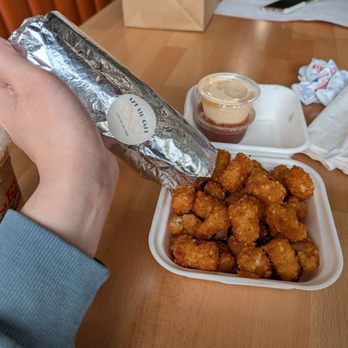 LJ's Lil' Cafe - OG Burrito, Tater Tots on Side, OG Sauce + Fresh Salsa. - Breakfast & Brunch Near Me - Orange, California