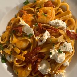 Ardiana’s Restaurant - Mediterranean Goat Cheese Shrimp Pasta: Shrimp, goat cheese, basil & sun-dried tomato tossed in pomodoro cream sauce