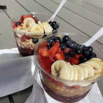Fruition Acai & Juice Bar - Sun's Up x 2---one with peanut butter layer added. - Acai Bowls Near Me - Grand Rapids, Michigan