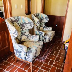 Jeff's Upholstery Shop - antique barrel-back wing chairs restored by Jeff's upholstery.