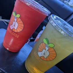 Frozen strawberry lemonade, mango green tea