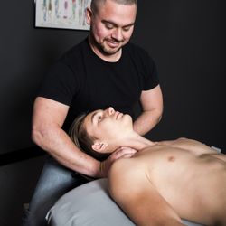 180 Therapies - Working on the anterior scaleni, as seen in this picture drastically improves occipital neck pain.
