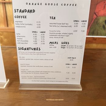 Orange Goose Coffee - Menu as of April 2026 - Themed Cafes Near Me - Seattle, Washington Orange Goose Coffee - Menu as of April 2026 - Themed Cafes Near Me - Seattle, Washington