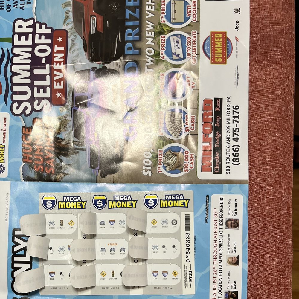 Milford Chrysler Sales - Gives you a winning "prize" but is a scam, after it tells you you win, when you go there you have so 'spin' a wheel on their laptop. SCAM!! - Car Dealers Near Me - Milford, Pennsylvania Milford Chrysler Sales - Gives you a winning "prize" but is a scam, after it tells you you win, when you go there you have so 'spin' a wheel on their laptop. SCAM!! - Car Dealers Near Me - Milford, Pennsylvania