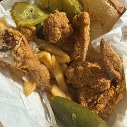 Wing basket peppers and pickles on point