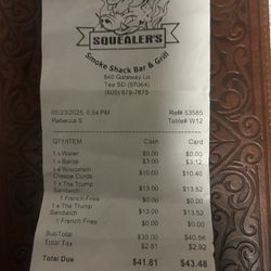 Squealers Smoke Shack - Receipt for the food I sampled. We ended up eating at Shenanigans and it was a much better experience.