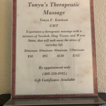 Tonya's Therapeutic Massage - Prices - Massage Therapy Near Me - Gilroy, California Tonya's Therapeutic Massage - Prices - Massage Therapy Near Me - Gilroy, California