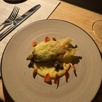 Rootstalk - Midsummer Chefs Tasting - squash blossom tempura with stuffed chicken - New American Near Me - Breckenridge, Colorado Rootstalk - Midsummer Chefs Tasting - squash blossom tempura with stuffed chicken - New American Near Me - Breckenridge, Colorado