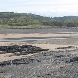 Ogmore Beach - Ogmore River estuary looking back upstream towards Ogmore Castle and Bridgend