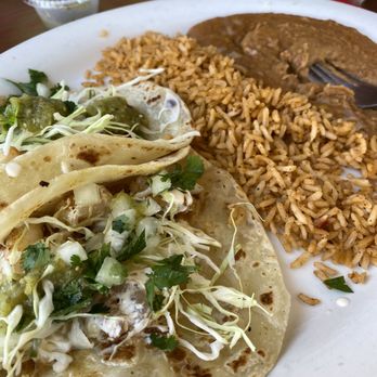 Salsa Verde Restaurant - Grilled shrimp tacos with refried beans and rice - Mexican Near Me - Tucson, Arizona