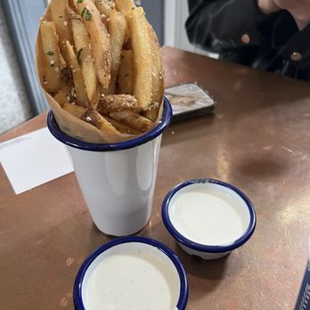 Souvla - Greek Fries with garlic greek yogurt and "granch" greek yogurt sauce - Greek Near Me - San Francisco, California