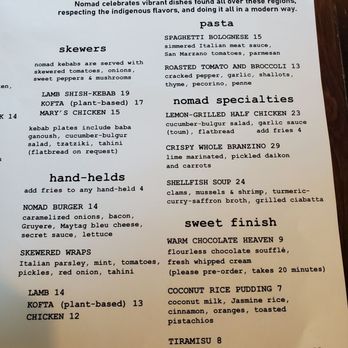Nomad Eatery - Right portion of the menu. June 2021. - Mediterranean Near Me - El Segundo, California