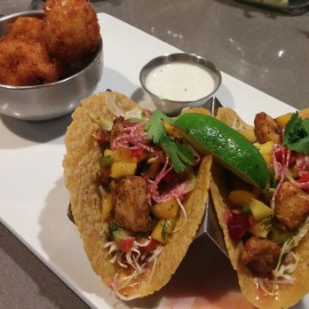 Eureka! - Mahi mahi tacos w/ mac 'n' cheese balls. Just delicious. - American Near Me - Hawthorne, California