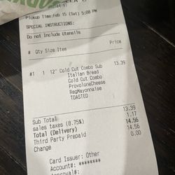 Subway - Reciept