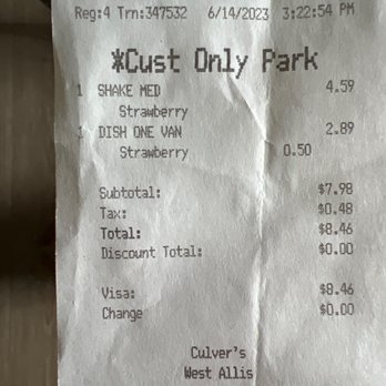 Culver's - TIME of Transaction: 3:22:54 PM DATE: 6/14/2023 TRN : 347532 - Ice Cream & Frozen Yogurt Near Me - West Allis, Wisconsin Culver's - TIME of Transaction: 3:22:54 PM DATE: 6/14/2023 TRN : 347532 - Ice Cream & Frozen Yogurt Near Me - West Allis, Wisconsin